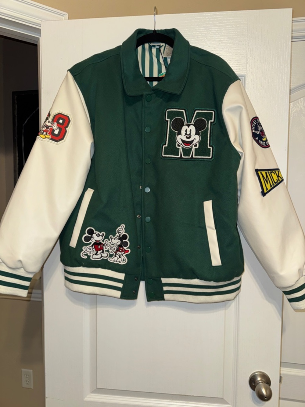 New Disney Green and White Varsity Mickey Mouse Jacket